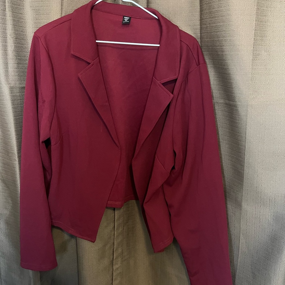 SHEIN Burgundy Open-Front Cropped Blazer Jacket